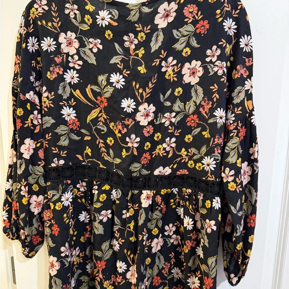 ANGIE new with tags, black floral blouse top.